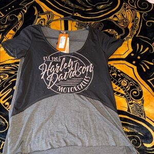 Harley-Davidson Black & Gray Short Sleeve Graphic Tee with Pink Logo